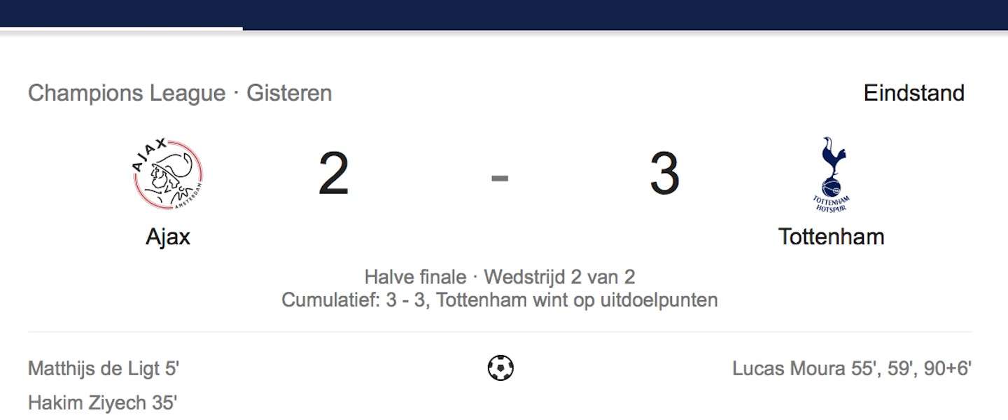 Verdriet en ongeloof na bloedstollend laatste half uurtje Ajax-Tottenham