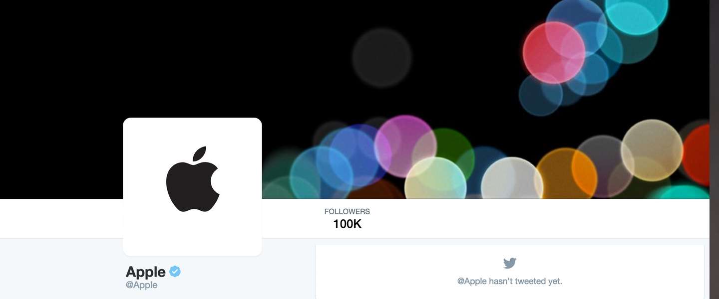 Apple's Twitter-account: 0 tweets, 100K+ volgers
