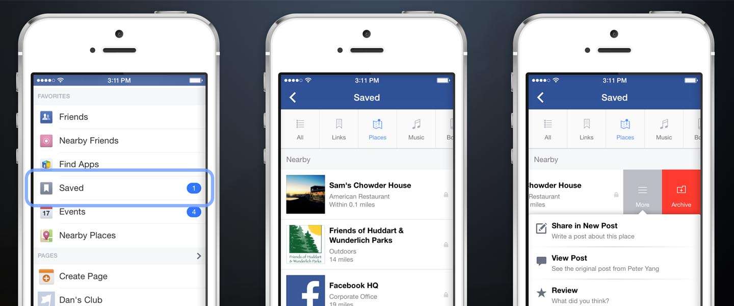 Links, plaatsen en pagina's opslaan op Facebook