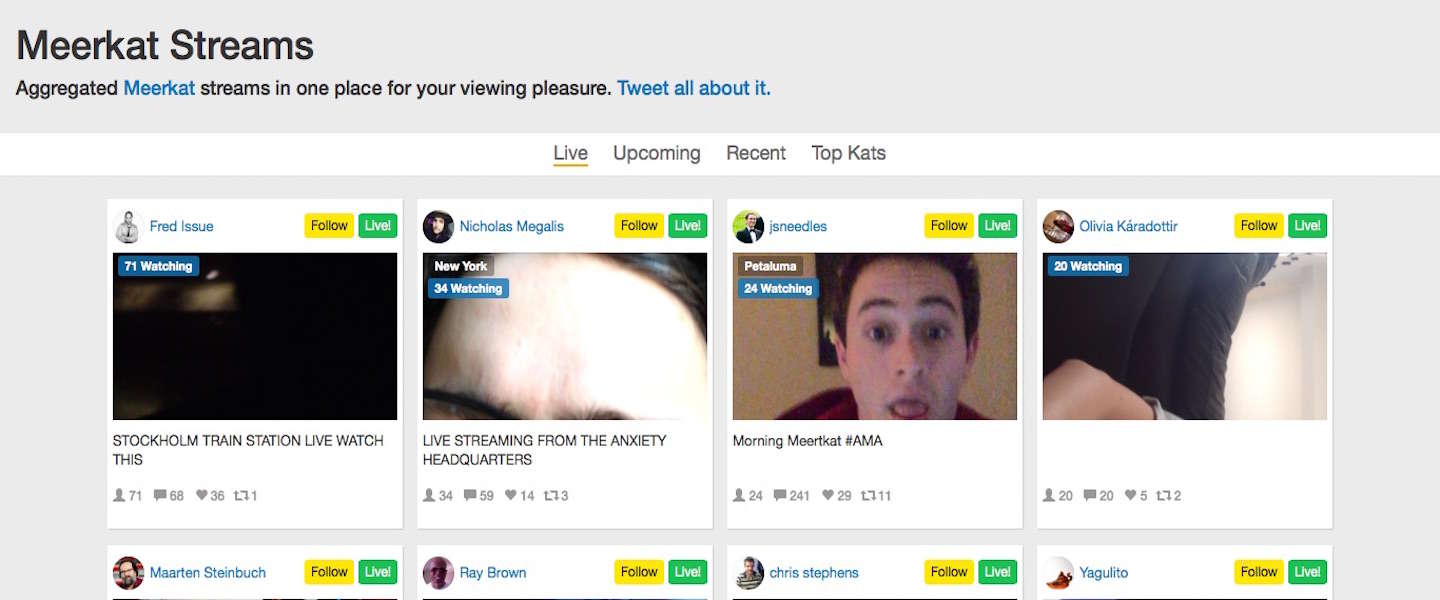 Alle livestreams van Meerkat en Periscope in één overzicht