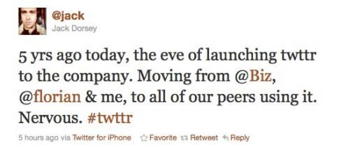 5 jaar later tweet Jack Dorsey over het ontstaan van Twitter