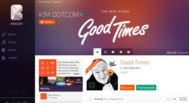 Baboom, een muziek streaming dienst van Kim Dotcom