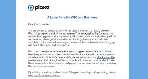 CEO PLAXO stuurt alle leden een brief 