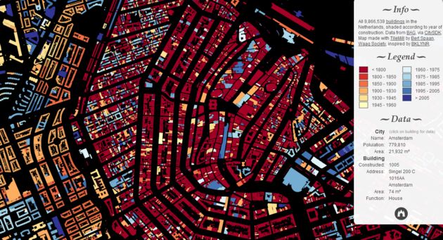 Datavisualisatie van de leeftijd van alle Nederlandse gebouwen