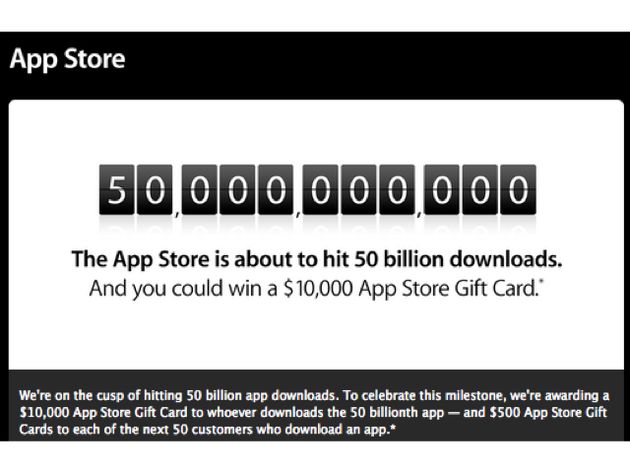 Download nr 50 miljard in the Apple Store wint 10.000 dollar