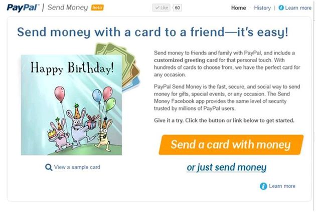 Facebook app van PayPal voor het overmaken van geld naar vrienden