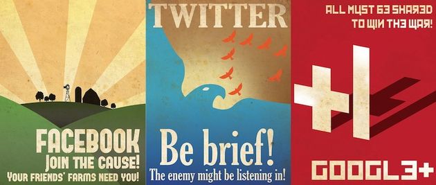 Facebook, Twitter en Google+ propaganda posters