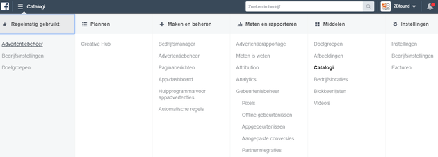 Figuur 3 - Catalogi in Facebook adverteren omgeving