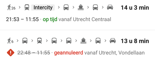 Google OV informatie uitval-vervoersmiddelen
