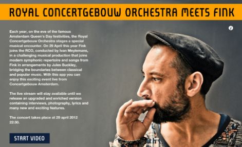 Het Koninklijk Concertgebouworkest en Britse popformatie Fink lanceren een live concert App