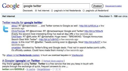 Hot news: Google met Twitter in real-time Search