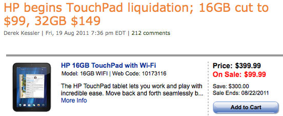 HP Touchpad als koopje over de toonbank