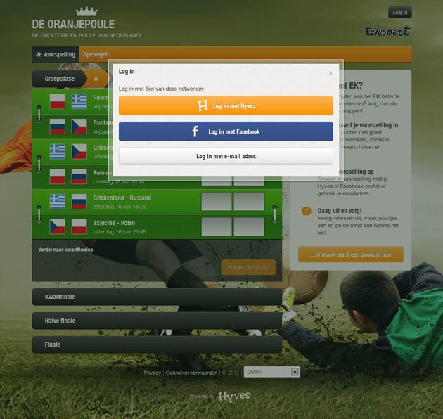Inloggen met Facebook op de Hyves EK Poule