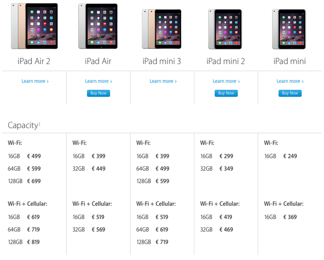 Keuze uit verschillende iPad's