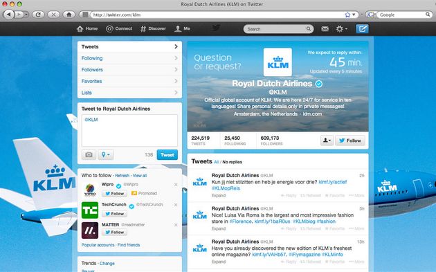 KLM toont actuele Social media reactie tijden