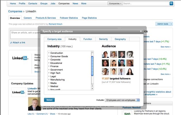 LinkedIn 'Targeted Updates' en 'Follower Statistics'-tab