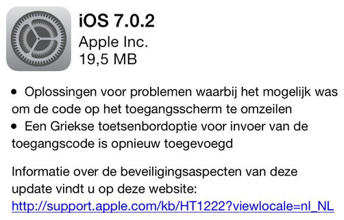 Met iOS 7.0.2 is het niet langer mogelijk de code op het toegangsscherm te omzeilen