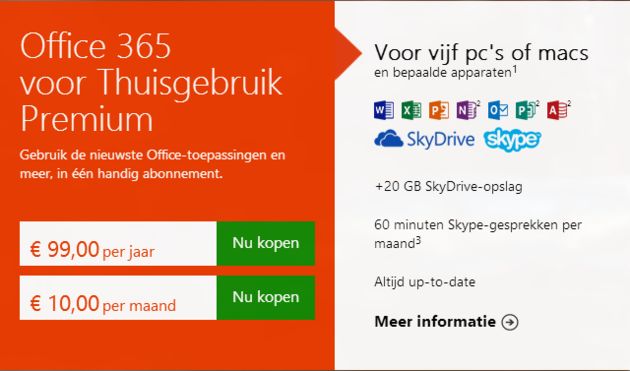 Microsoft Office voor consumenten als een abonnement in plaats van een pakket