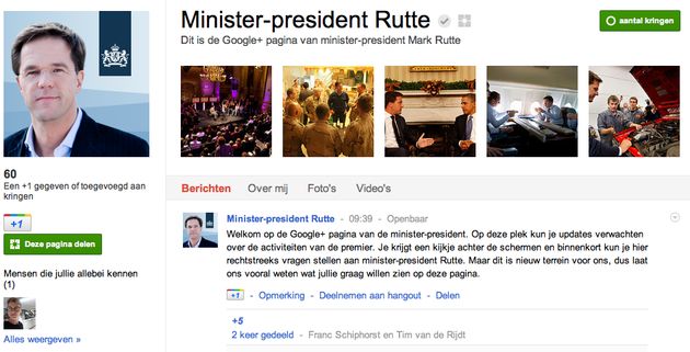 Minister-president Mark Rutte goes Google+