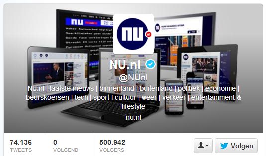NU.nl heeft half miljoen volgers op Twitter
