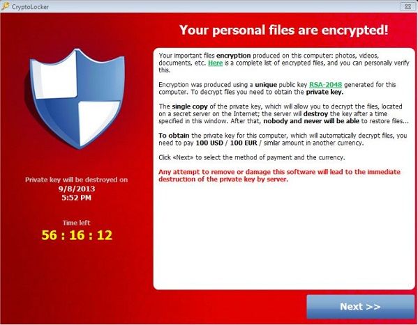 Oppassen voor het 'CryptoLocker virus'; Cybercriminelen kapen uw bestanden