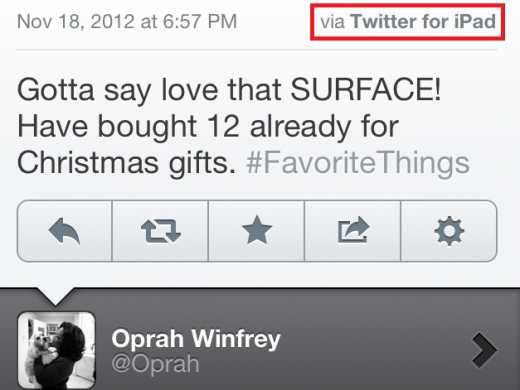 Oprah tweet haar liefde voor Microsoft's Surface vanaf haar iPad