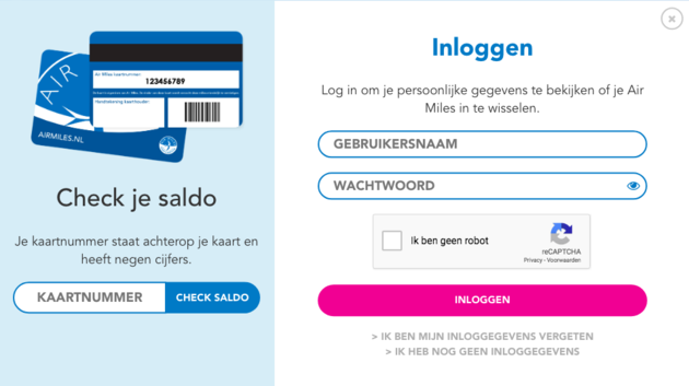 Saldo checken Air Miles