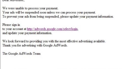 Subtiele phishing Google Adwords
