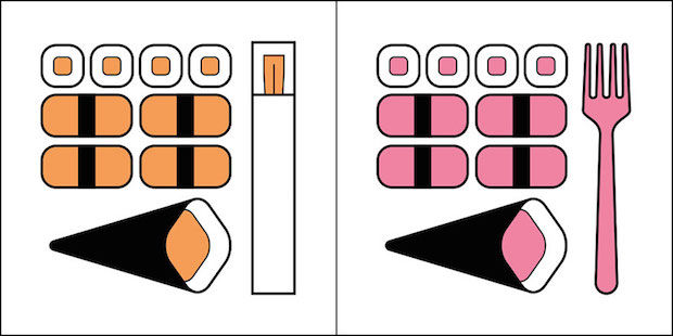 sushi met een vork. of niet?