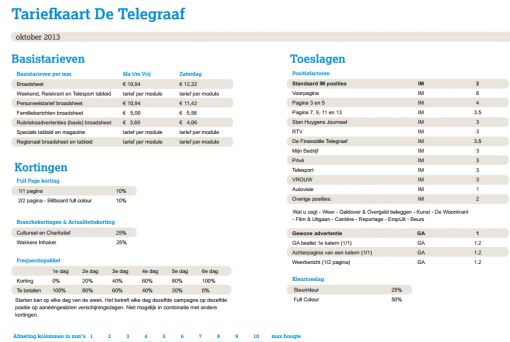 tariefkaart telegraaf