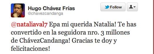 Venezolaanse President Hugo Chávez geeft twittervolger huis