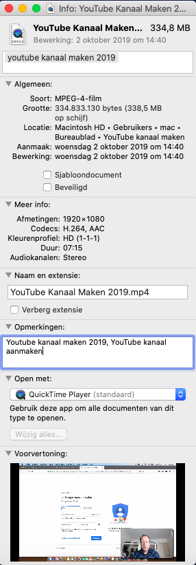 Video-eigenschappen
