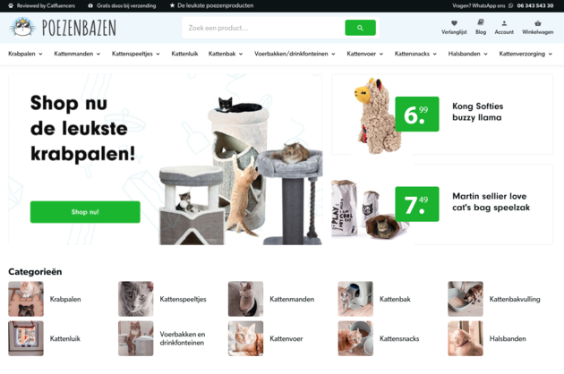 Webshop voor kattenspullen Poezenbazen dropshipping