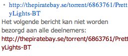 Windows Live Messenger blokkeert Pirate Bay links