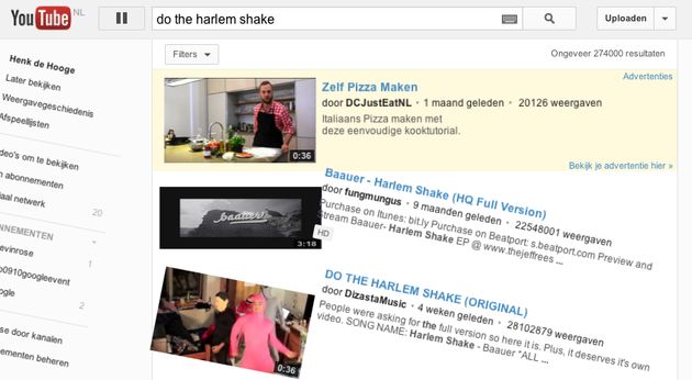 Zoek op “do the harlem shake“ op YouTube en kijk wat er gebeurt