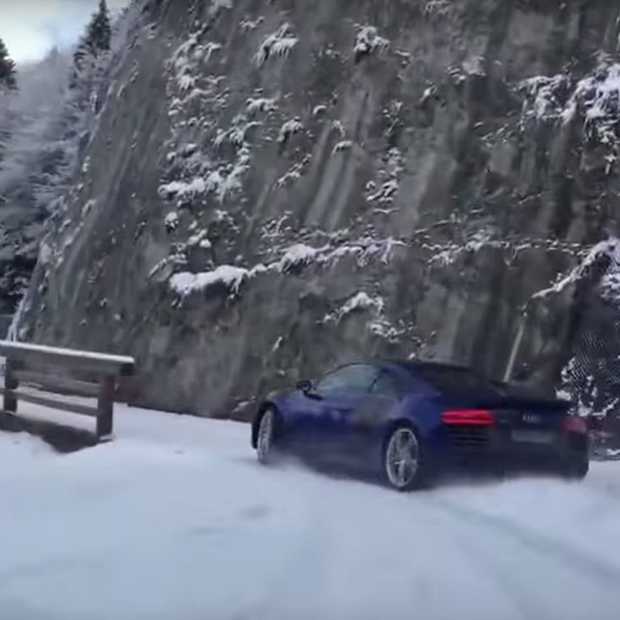 Video: Audi r8 drift door de sneeuw in de bergen