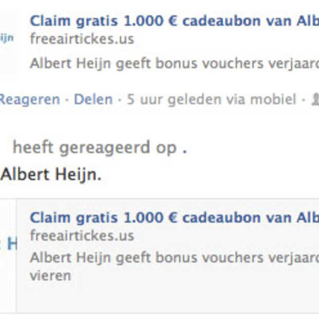 Facebook scam: Nee AH geeft geen cadeaubon van 1.000,- euro weg