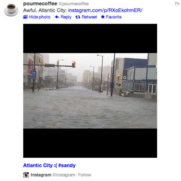 Gebruikers op Instagram versturen grote hoeveelheden foto's orkaan Sandy