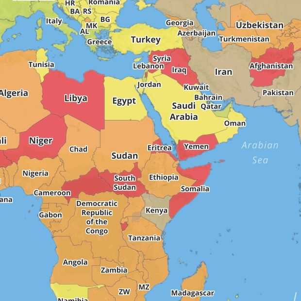 Wereldkaart: de meest gevaarlijke landen ter wereld