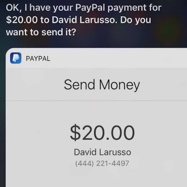 Geld overmaken via PayPal met Siri