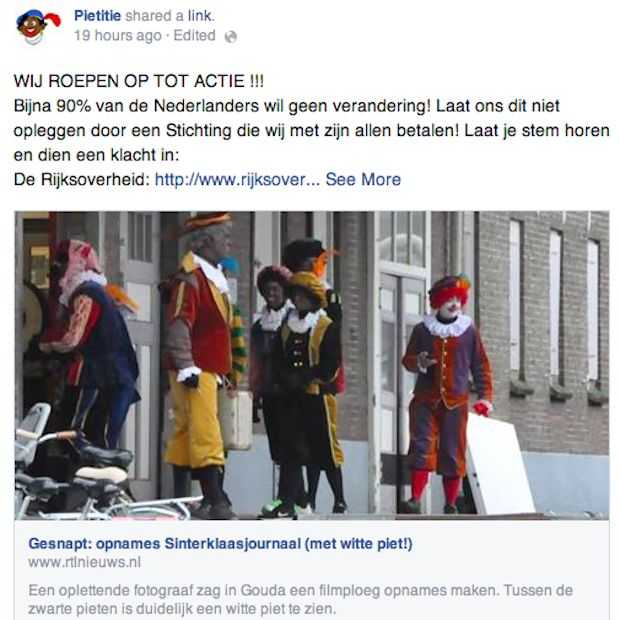 Facebookactie tegen Witte Piet