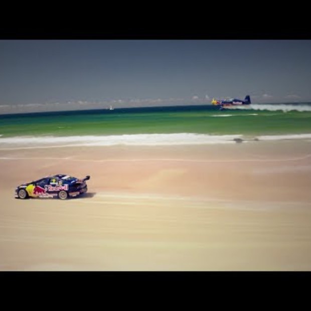 V8 Supercar vs. Airplane race on an Australian beach