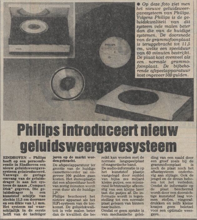 De onthulling van de Compact Disc was 44 jaar geleden wereldnieuws. Bron: <a href=\
