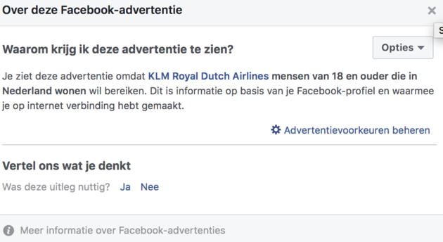 Advertentie uitleg KLM