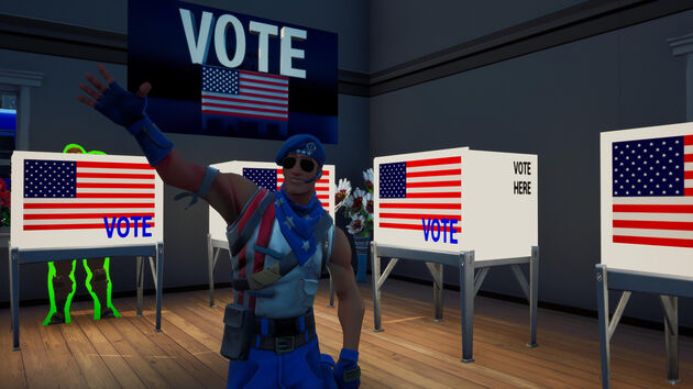 De Biden Fortnite kaart moedigt je aan om op de Biden te stemmen. (foto: Fortnite-Biden)