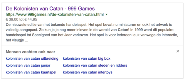 Het eerste zoekresultaat in Google omdat de zoekterm nu eenmaal Kolonisten van Catan is