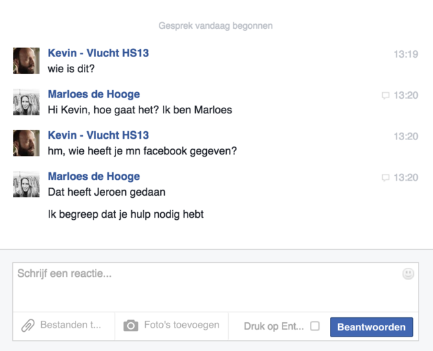 Chatten met Kevin van Vlucht HS13