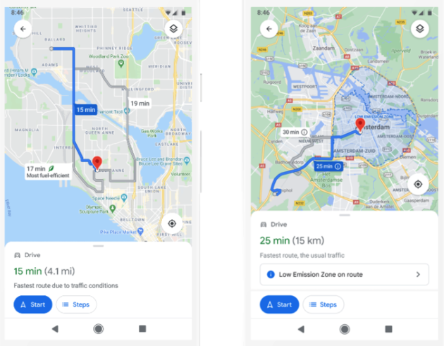 Eco-vriendelijke routes in Google Maps