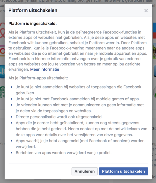 De deactivatie van het Facebook Platform.