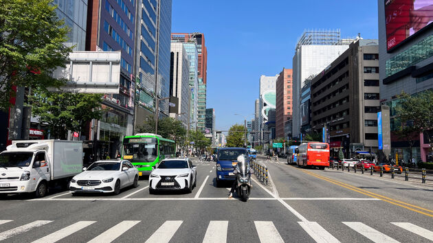 Gangnam brede boulevards met winkels die creditcard waardig zijn